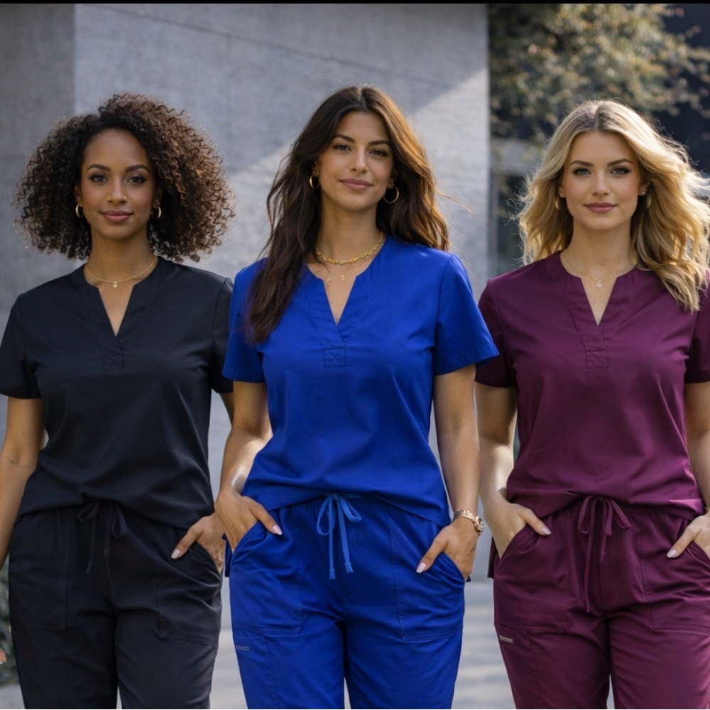 Healing Hands Scrub Top Set of 3 XS Black Blue Burgundy